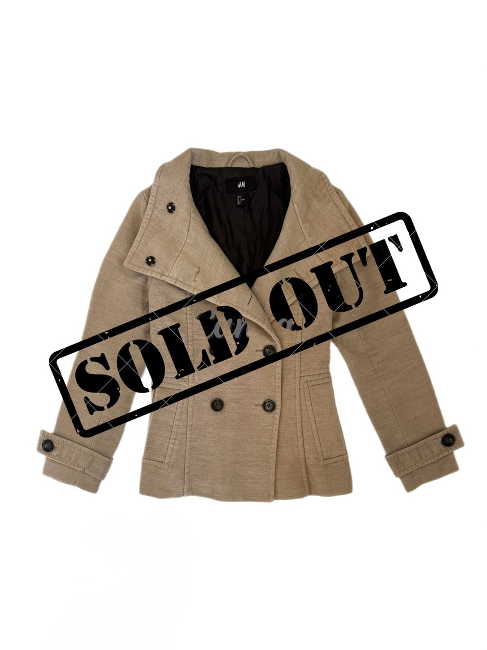 H&M Double Breasted Khaki Tan Button Front Lined Pea Coat